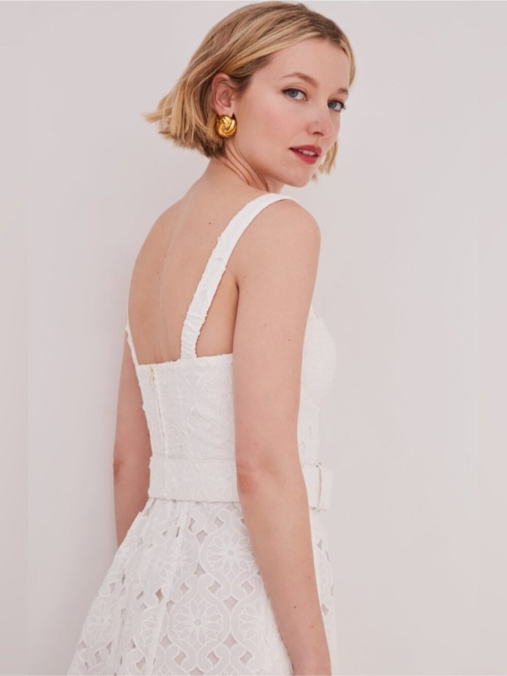 NEW Cara Cara Calypso Bustier Midi Dress Trellis Eyelet White Lace | US 6 UK 10 - Picture 5 of 16
